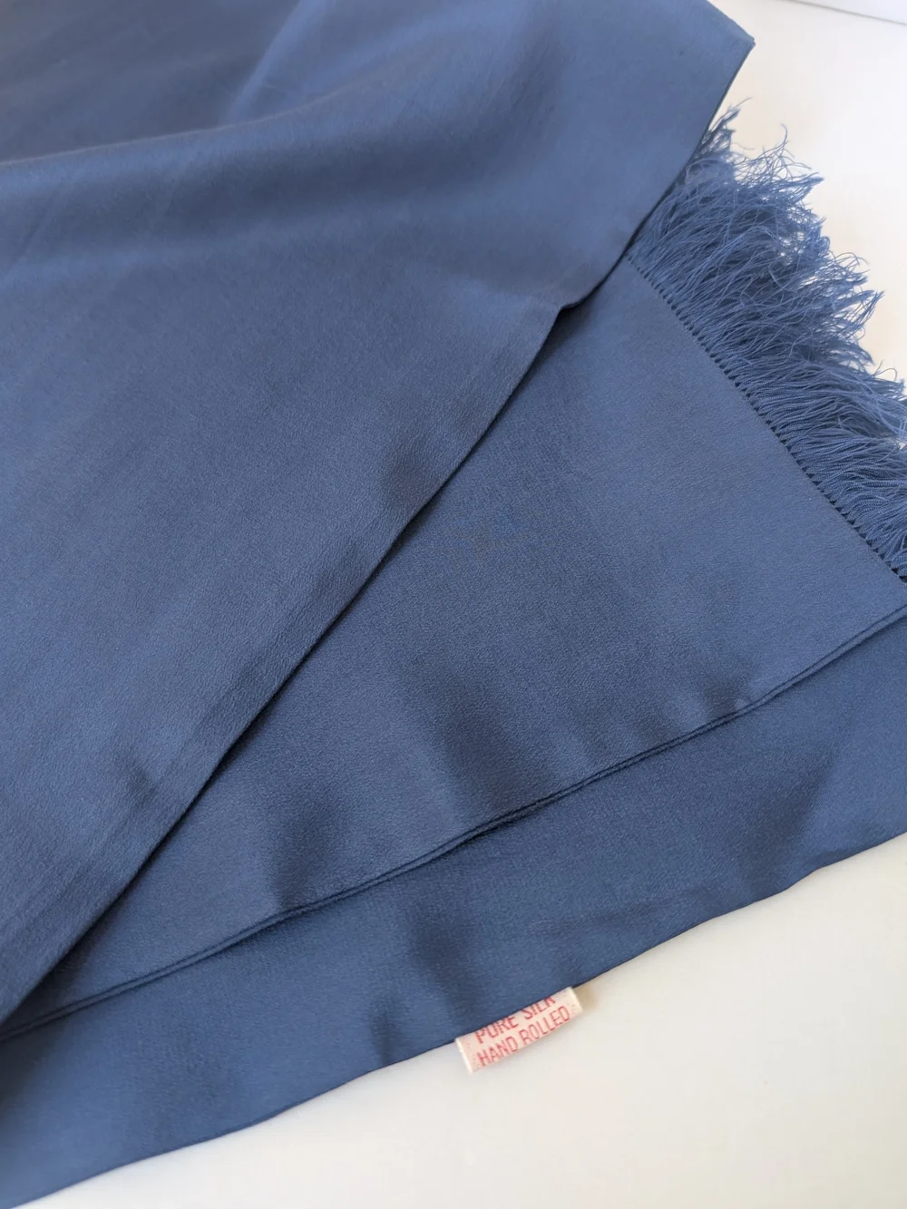 Hand Rolled Silk Royal Blue Lightweight Fringe Scarf